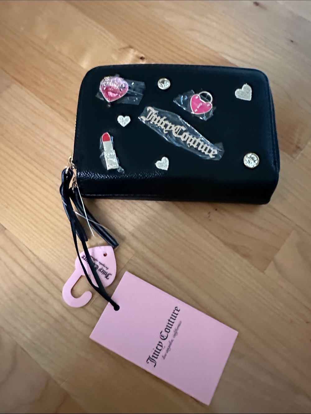 Juicy Couture Black double Zip Wallet n Charm Embellishments..